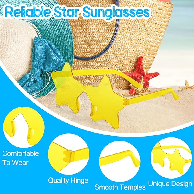 PLULON 40 Pairs Light Yellow Star Sunglasses Rimless Star Shape Sunglasses, Star Glasses Bulk Bachelorette Sunglasses Star Party Favors for Birthday Beach Kids Adult