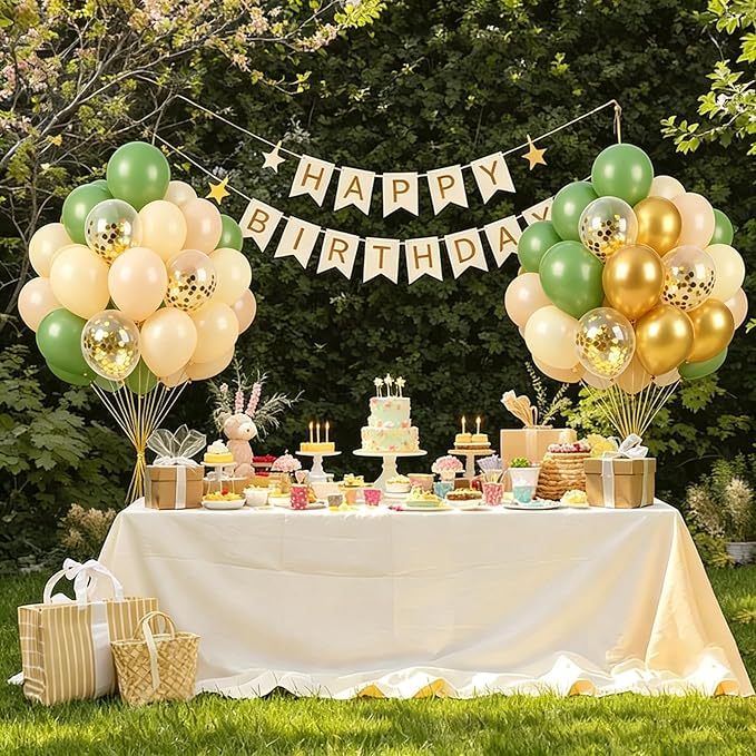 Sage Green Balloons Green and White balloon, 60 Pcs 12 Inch Latex Confetti Metallic Balloons with 1 Ribbon, Green and Gold Balloon for Birthday Wedding Bridal Shower Party Decorations