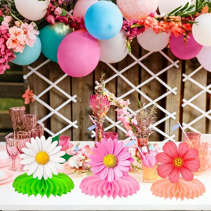 10pcs Summer Flower Honeycomb Centerpieces Multicolor Sunflower Daisy Table Decorations Floral Centerpiece Decor for Spring Summer Baby Shower Birthday Party Supplies