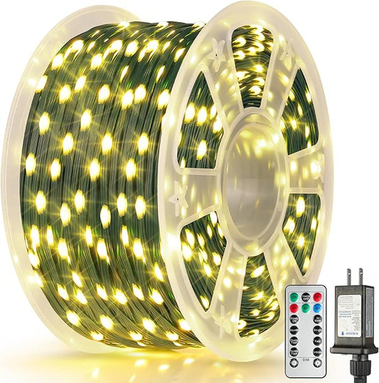 Larkvue 394FT 1200 LEDs String Lights with Remote, Waterproof Dimmable 8 Modes Christmas Tree Fairy Rope Light with Timer & Memory Function-Warm White