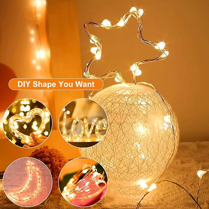 Fairy Lights,Silver Wire String Lights Waterproof,Battery Operated 7FT 20LED Firefly Starry Moon Lights for DIY Christmas Wedding Party Bedroom Decor (Warm White, 50 Pack)