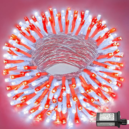 100FT 300 LED Outdoor String Lights, Plug in Christmas Lights Indoor Waterproof with 8 Modes, Connectable Twinkle Fairy Lights Clear Wire for Bedroom Home Wedding Patio Decorations, Red and White