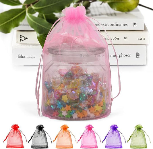 ANZNKU 50PCS Organza Bags 6x9 Large Pink Mesh Drawstring Bags, Organza Gift Bag Pouches for Goodie Jewelry Sachet Candy, Gift Wrap Packaging Bag for Wedding Mother's Day Birthday Baby & Bridal Shower