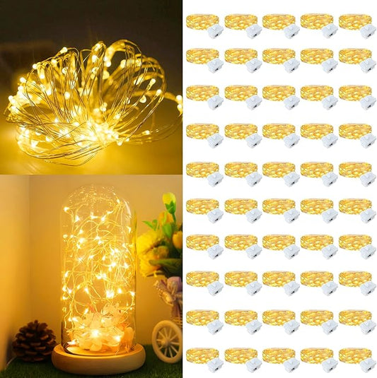 Fairy Lights,Silver Wire String Lights Waterproof,Battery Operated 7FT 20LED Firefly Starry Moon Lights for DIY Christmas Wedding Party Bedroom Decor (Warm White, 50 Pack)