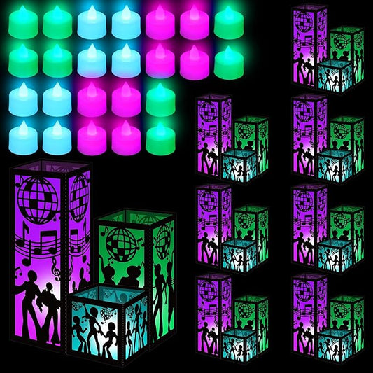 Rossesay 24 Pcs Disco Centerpieces for Table 3 Size 70s Disco Ball Dancer Paper Lantern Boxes Let's Boogie Table Ideas Decorations for 70s 80s Music Themed Party Decor Birthday Decorations