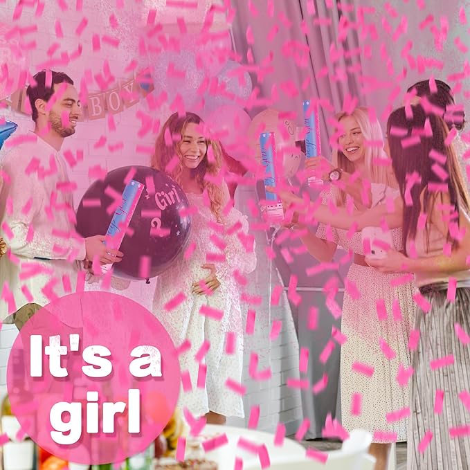 Confetti Cannon Gender Reveal 12 inch Powder Confetti Poppers for Boy or Girl Set of 4 Gender Reveal Decorations Smoke Cannon Party Poppers for Gender Reveal Party Blue or Pink Confetti Powder Poppers