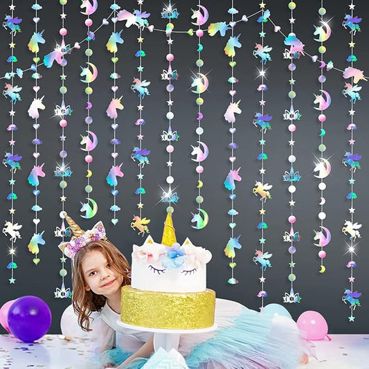Pajean Unicorn Party Decorations Iridescent Party Supplies Unicorn Hanging Swirls Garland with Streamer Circle Dots Garland for Girls Baby Shower Birthday Decor Favors Room Ceiling