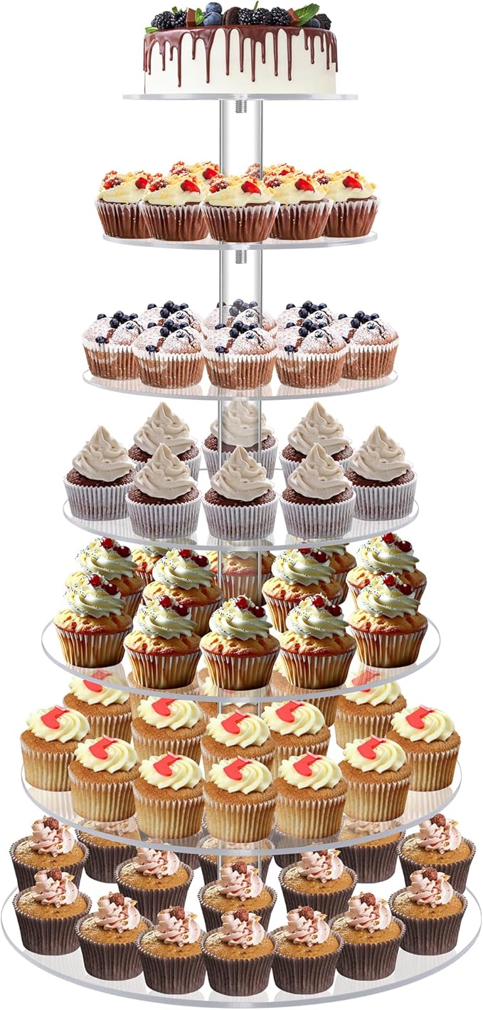 YestBuy Cupcake Stand, Acrylic Cupcake Tower Tree, 7 Tier Large Cupcake Holder for Pastry, Clear Cupcake Dispaly Stand for Party, Wedding, Baby Shower