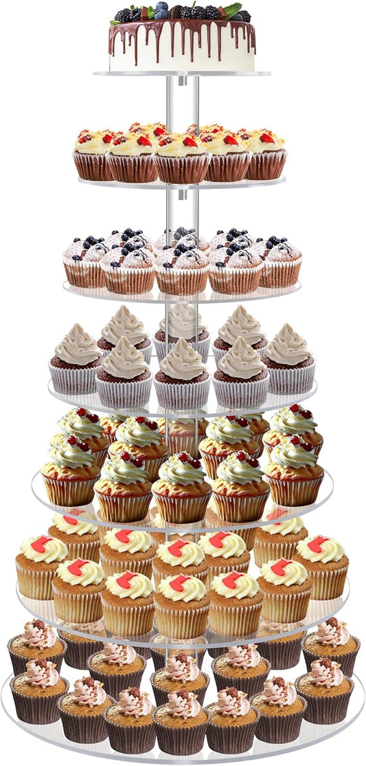 YestBuy Cupcake Stand, Acrylic Cupcake Tower Tree, 7 Tier Large Cupcake Holder for Pastry, Clear Cupcake Dispaly Stand for Party, Wedding, Baby Shower
