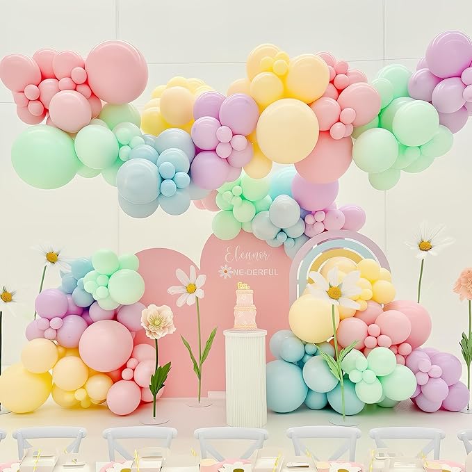 HILAVO Pastel Balloon Arch Kit Macaron Pink Blue Green Purple Yellow Pastel Color Rainbow Confetti Latex Party Balloons Garland for Easter Birthday Baby Shower Graduation Wedding Party Decorations
