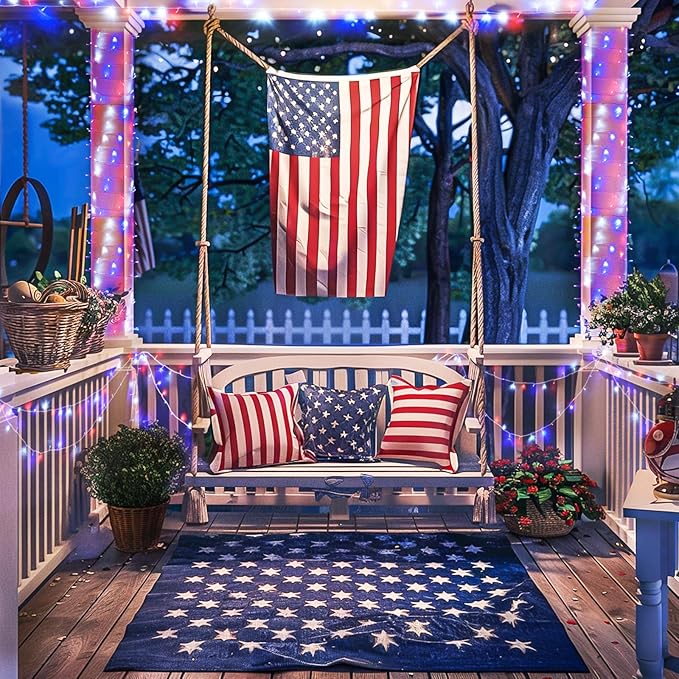 JMEXSUSS 600 LED Red White and Blue Lights Outdoor Plug in, 4th of July Decorations Outdoor Lights for Memorial Day Patriotic American Holiday Tree Party Independence 4th of July Decor