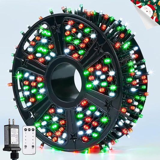 JMEXSUSS 400 LED Red White and Green Christmas Lights, 132ft Christmas Tree Lights with Remote, Outdoor Indoor String Light Plug in for Tree Patio House Yard Bush Decor