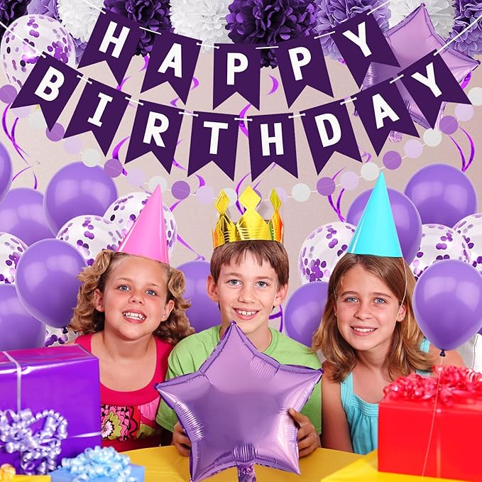Purple Party Decorations with Banner - Women Girls Engagement, Anniversary & Birthday Supplies