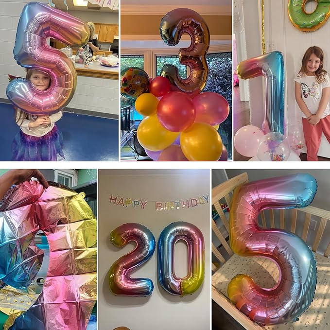 40 Inch Number Balloons 0-9 Rainbow Gradient Large Number 1 Balloons, Digital Balloons for Birthday Party Celebration Decorations, Helium Foil Number Balloons for Wedding Anniversary