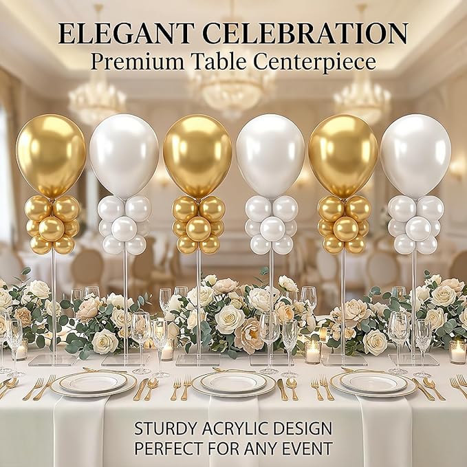 6 Pack Clear Acrylic Balloon Centerpieces for Tables – 15.75‑inch Balloon Stand Kit with Base, Reusable Tabletop Display for Centerpieces & Party Decorations