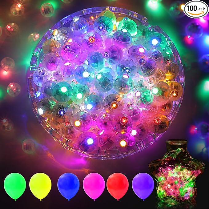 AIKEI 100pcs LED Balloon Lights,Mini Round Balls Lights,Waterproof Tiny Led Light for Balloon Paper Lantern Halloween Christmas Birthday Party Wedding Decoration Rainbow Color