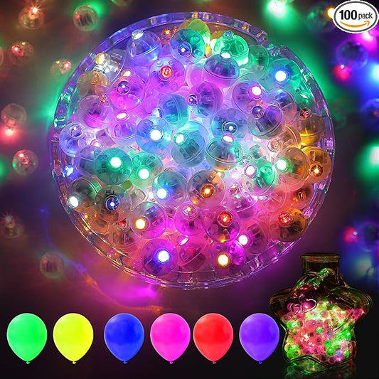AIKEI 100pcs LED Balloon Lights,Mini Round Balls Lights,Waterproof Tiny Led Light for Balloon Paper Lantern Halloween Christmas Birthday Party Wedding Decoration Rainbow Color