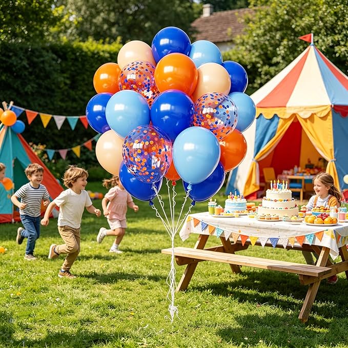 Blue and Orange Balloons, 65pcs 12 Inch Royal Light Blue and Orange Beige Balloons for Birthday Graduation Baby Shower Party
