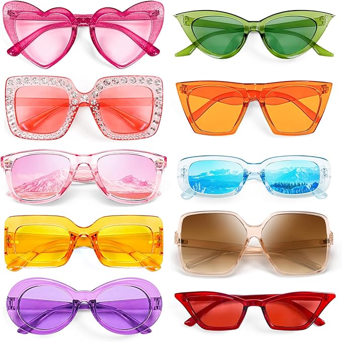 10 Pack Mixed Styles Trendy Retro Sunglasses for Women/Men Party Favors Sungasses Costume Accessories Eyewear Set