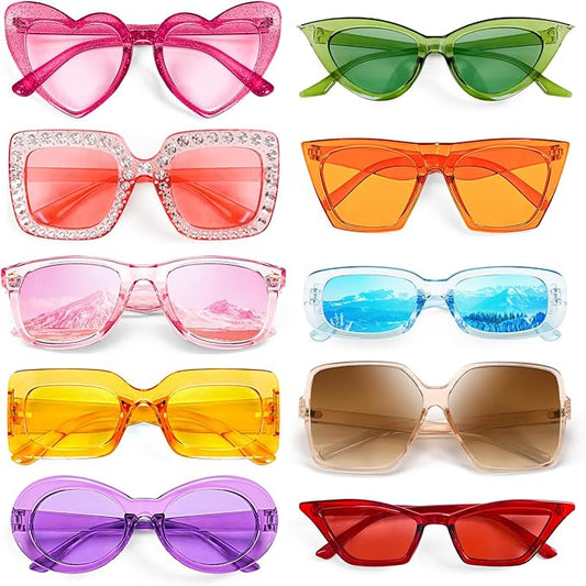 10 Pack Mixed Styles Trendy Retro Sunglasses for Women/Men Party Favors Sungasses Costume Accessories Eyewear Set
