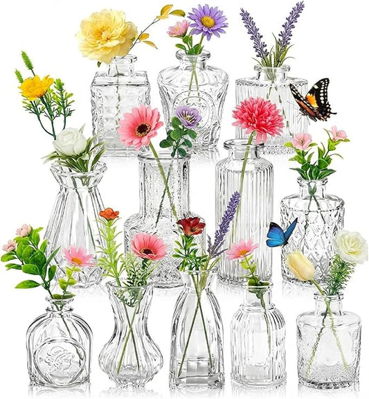 36 Pcs Artificial Flowers Table Centerpiece with Vases Spring Colorful Wildflower Centerpieces Silk Flower Arrangement for Wedding Baby Shower Table Centerpieces Party(Fresh Color)