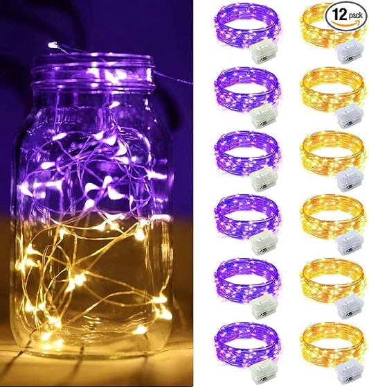 ZGWJ 12 Pack Battery Powered Fairy Lights, Mixed Colors 7Ft 20 Mini LED Silver Wires, 3 Modes for DIY, Party, Wedding, Bedroom, Halloween Christmas Decoration (Warm Purple)