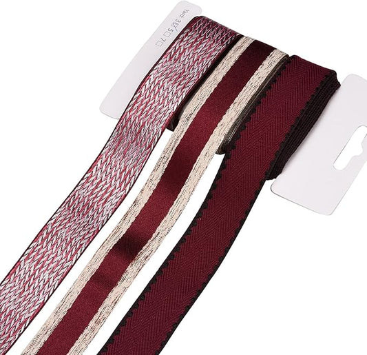 BEEFLYING 3 Styles 9 Yard Dark Red Wire Edged Ribbons Ribbons Wrapping Decoration 25~28mm×2.7m Herringbone Ribbon for Wedding Party Deco Hair Bows Flower Designs Sewing and Craft