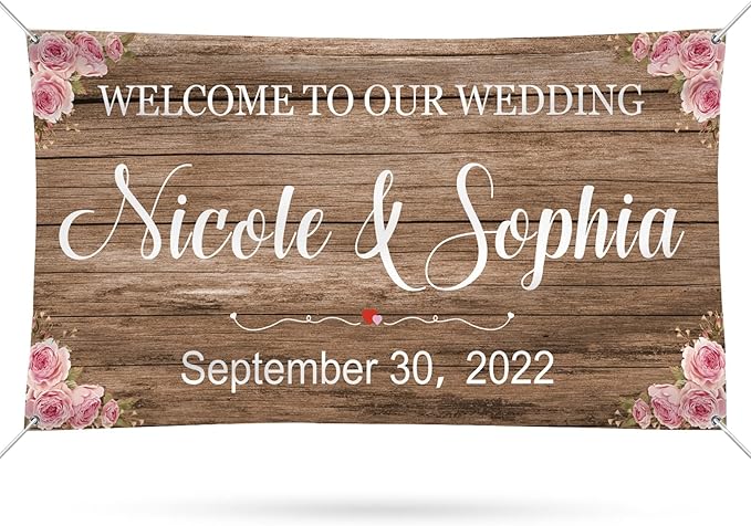 Personalized Wedding Congratulations Banners and Signs Customize Outdoor with Name Photo Date Custom Wedding Welcome Sign for Reception Party Ceremony 6'x3'