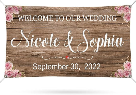 Personalized Wedding Congratulations Banners and Signs Customize Outdoor with Name Photo Date Custom Wedding Welcome Sign for Reception Party Ceremony 6'x3'