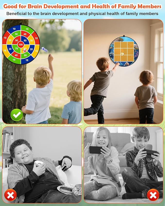 Outdoor Giant Tic Tac Toe Games, 4.5FT x 4.5FT Double-Sided, 26" Dart Board with Sticky Balls, Soft Plastic Cones Ring Toss Game Set for Kids Adults Family Outside Carnival Lawn Yard Party Games
