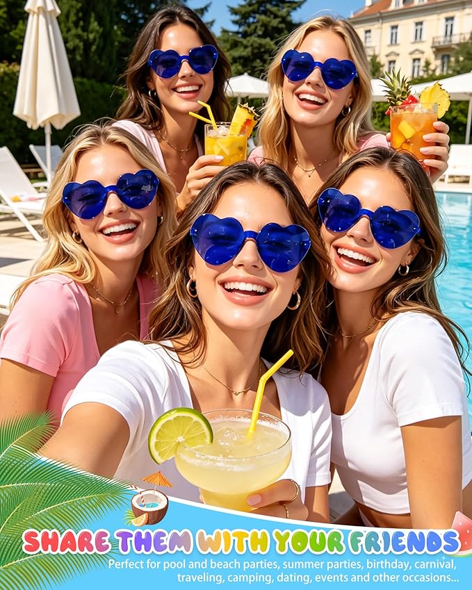 12 Pairs Heart Shaped Sunglasses Candy Color Rimless Fun Heart Glasses for Women Party Favors