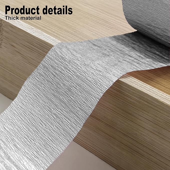 4 Crepe Paper Streamers Rolls, 328ft Silver Crepe Paper for Happy New Year Decorations Birthday Wedding Baby Shower Party Decorations (1.8 inch x 82 ft/Roll)