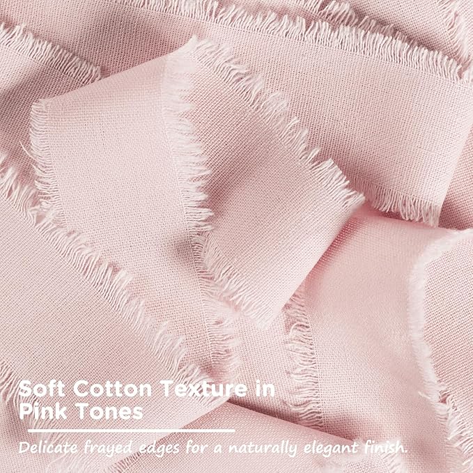 Pink Cotton Ribbon 1-1/2 Inch Pink 3 Rolls 21 Yards Frayed Edge Fabric Set for Bridal Shower, Baby Shower, Wedding Invitations, Birthday Party & Gift Wrapping