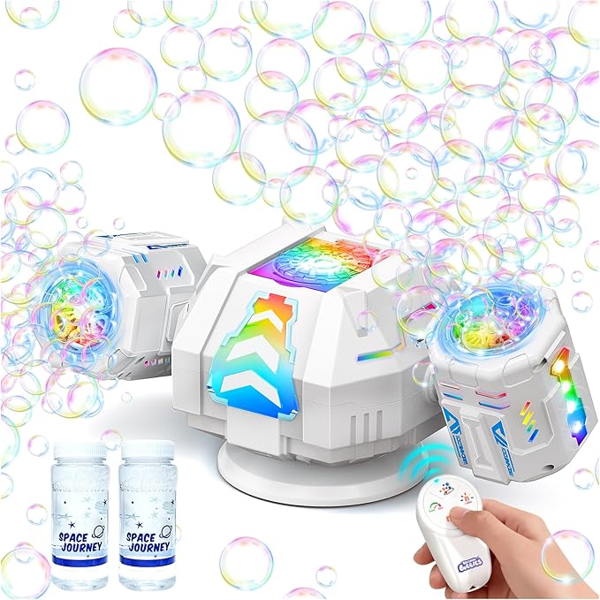2026 RC Bubble Machine, Rechargeable Bubble Maker with 360°Automatic Rotation & 9 LED Light, 30000+ Bubbles Blower Machine Toys Gifts for Kids, Birthday Parties, Wedding, Indoor, Outdoor Activities