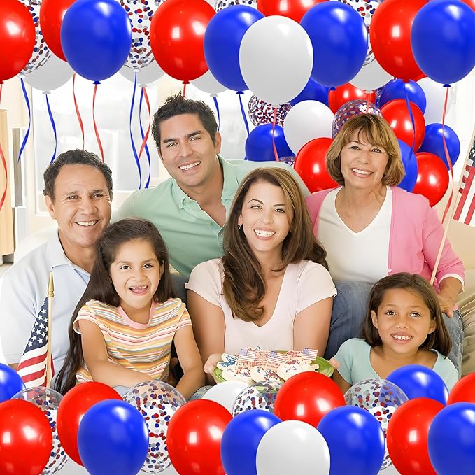 Red White and Blue Balloons,65Pcs Red and Blue Latex Balloons for 4th Of July Patriotic Balloon Graduation Birthday Party Decorations