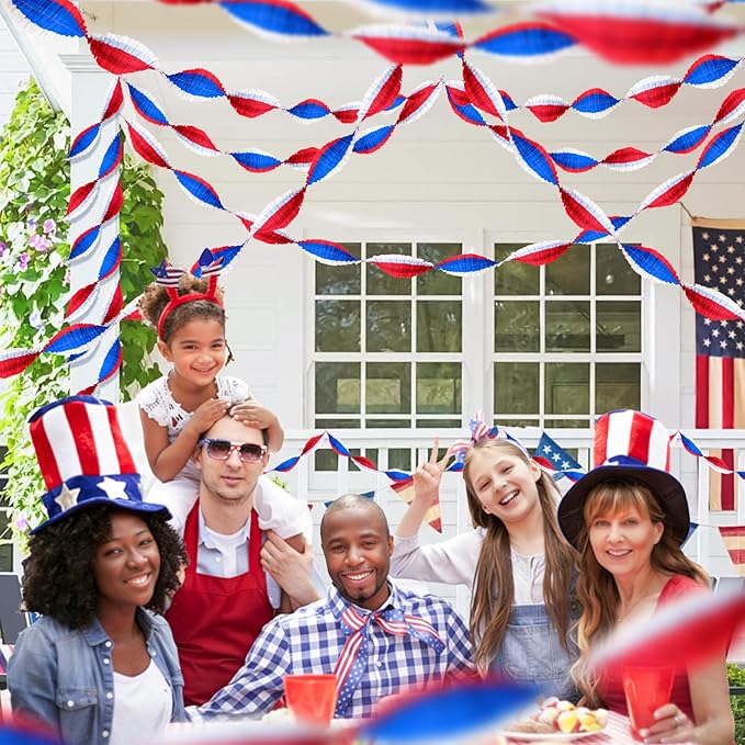 Patriotic Crepe Paper Streamers, 6 Rolls Red, Blue and White Party Streamers for Independence Day 4th of July USA Theme Party Decorations