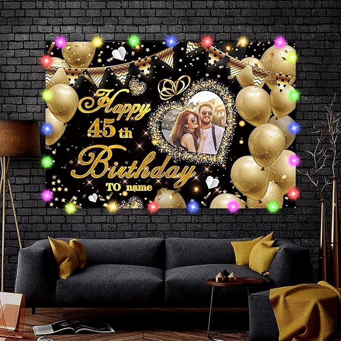 Dicodes Custom Black and Gold Theme Birthday Banner for Party Happy Birthday Backdrop Decoration Personalized with Name and Photo