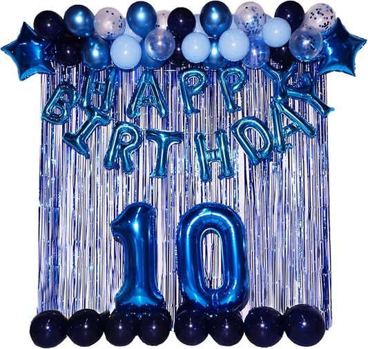 10th Birthday Decorations for Boys 10 Balloon Number 10th Birthday Banner Blue Streamers 10 Year Old Boy Birthday Decorations