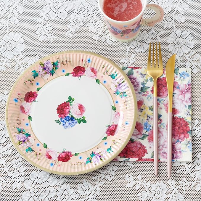 Talking Tables Afternoon Tea Vintage Floral Paper Plates | 24 Count (1 Pack) | Truly Scrumptious | for Birthday Party, Baby Shower, Wedding Hen Party and Anniversary, Disposable Tableware - Size 9'