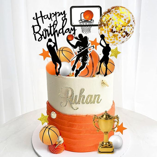 29 PCS Basketball Cake Toppers Basketball Cake Decorations with Star Golden Balls for Men Birthday