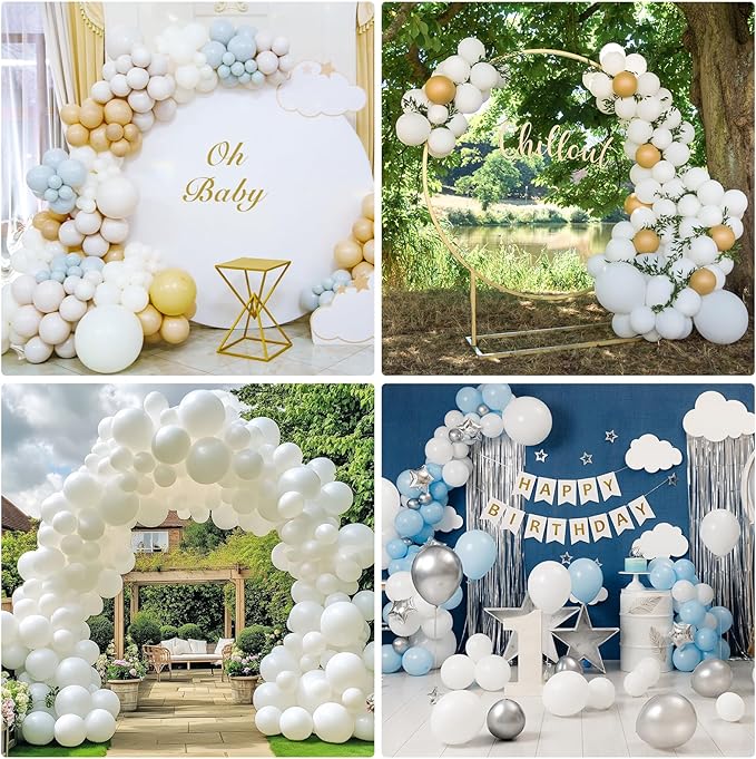 RUBFAC White Balloons 129pcs Different Sizes 18 12 10 5 Inch for Garland Arch, Latex Balloon for Engagement Wedding Anniversary Birthday Party Baby Shower Decoration