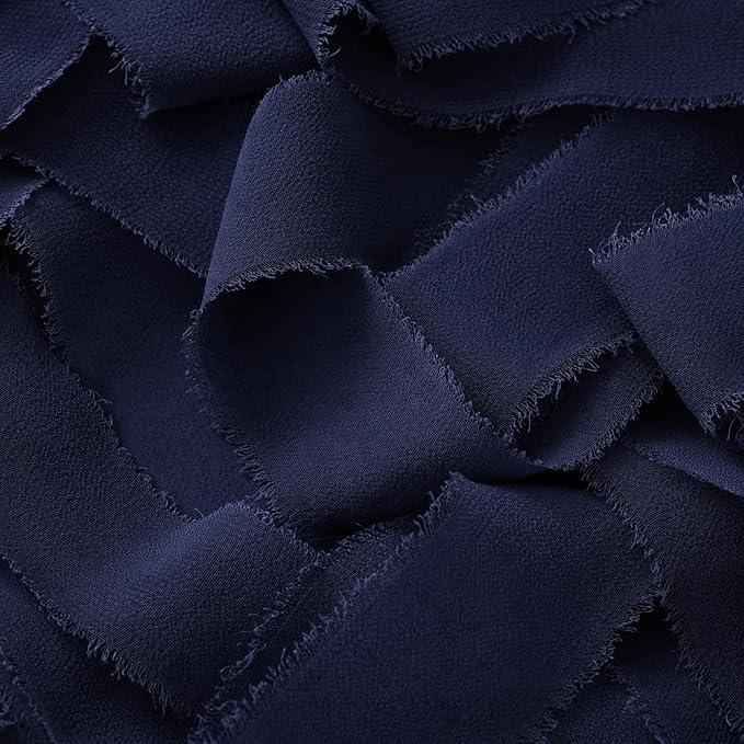 DORIS HOME Dark Navy Chiffon Ribbon for Flower Bouquet, 1" x21Yd Fabric Ribbon for Gift Wrapping, Handmade Frayed Ribbon for Wedding Invitations/Christmas Decorations