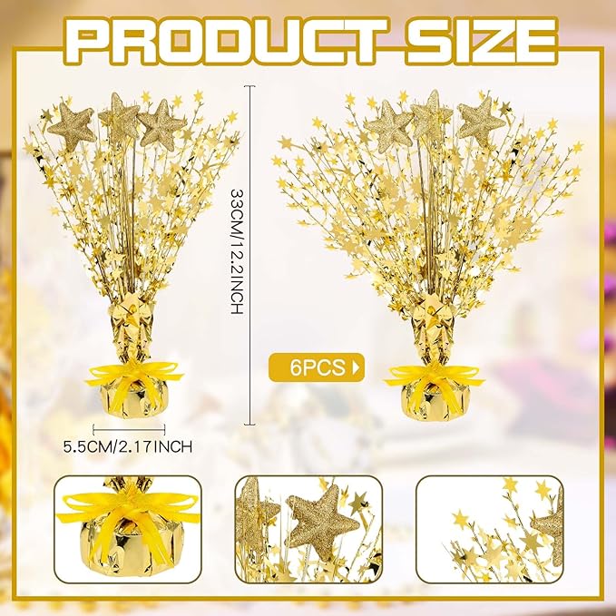Wenqik 6 Pcs Spray Centerpiece Foil Star Centerpieces New Year Christmas Metallic Star Table Decorations for Party Event Anniversary Memorial Dining Holiday Celebration(Gold)