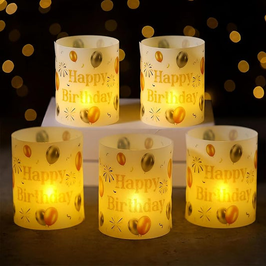 10 Sets Gold and White Happy Birthday Centerpieces for Tables Gold and White Birthday Lantern Boxes with Tea Lights Candles Centerpieces for Table Ideas for Women Men Party Supplies