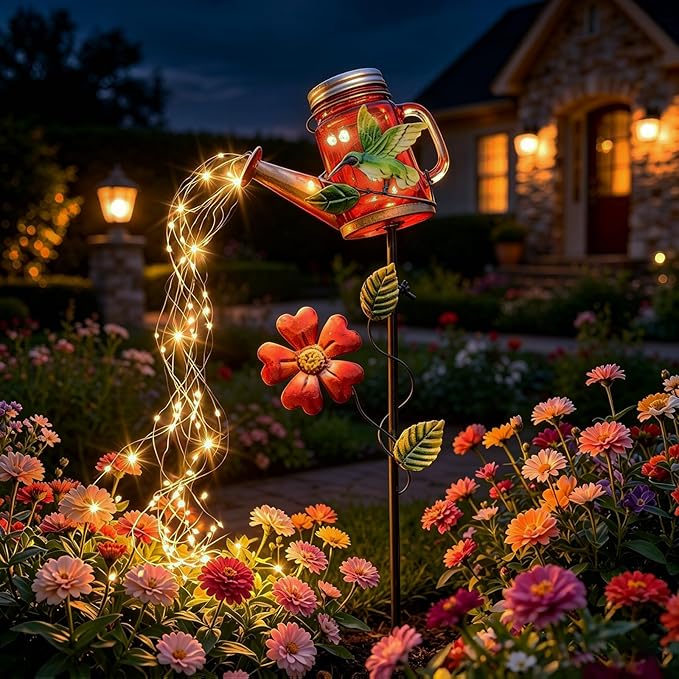 SRNPMIU Solar Watering Can Light, Yard Outdoor Decor Lights, IP65 Waterproof, Hanging Hummingbird Garden Light, Outside Garden Flower Bed Decor, Women Gift, Birthday Gifts