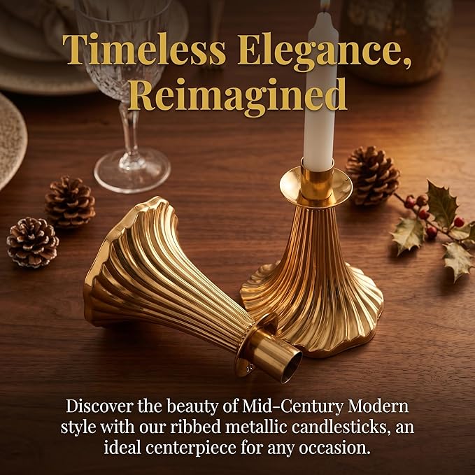 Taper Candle Holders Set of 4 - Victorian Style Gold Vintage Modern Decor, Table Mantel Centerpiece for Wedding Housewarming, Fits Standard Taper Candles
