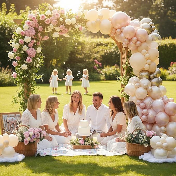 Dusty Pink and Gold Balloon, 12 Inch Double Stuffed Pearl Pastel Blush Pastel Pink Light White Metallic Gold Latex Balloons for Women Girls Birthday Baby Bridal Shower Wedding Boho Party Decorations