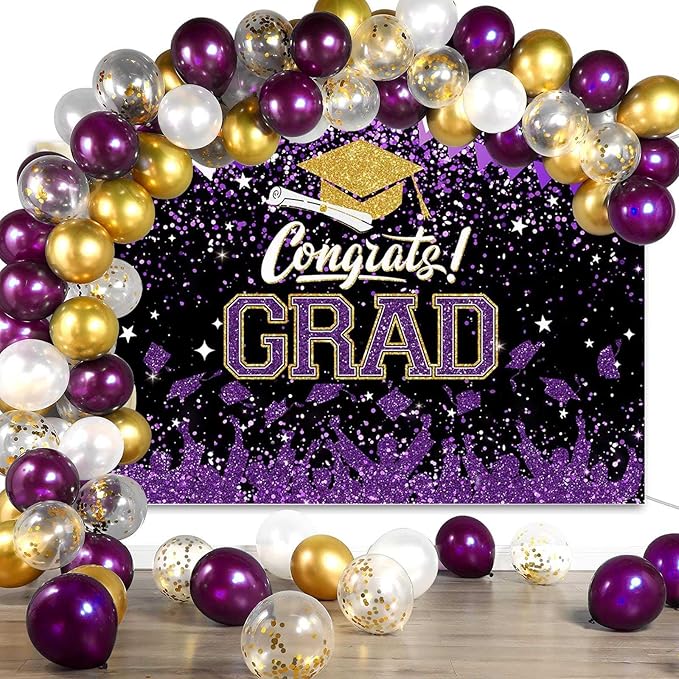 Mocsicka Graduation Party Decorations 2026 Congrats Grad Backdrops for Photography Bachelor Cap Congratulations Grad Photo Backdrop Graduation Prom Party Supplie (Purple, 8x6ft(96x72 inch))