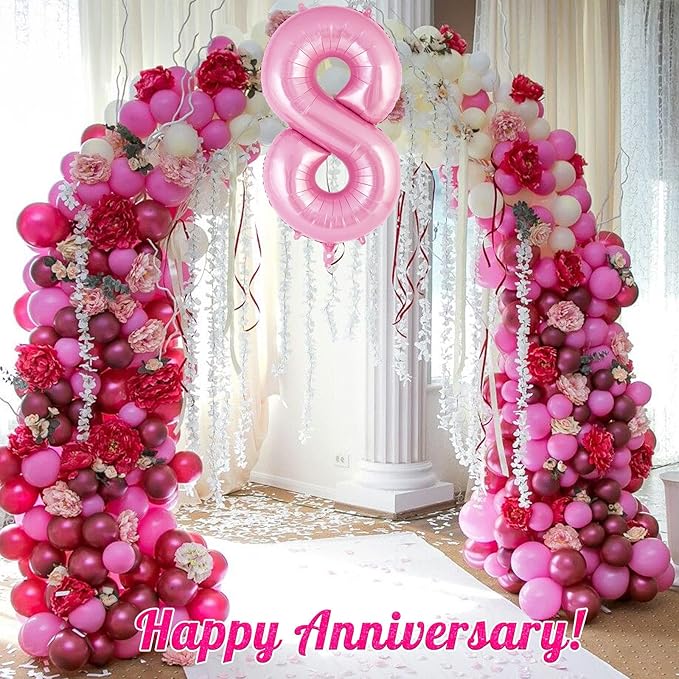 Pink Number 8 Balloon 40 Inch, Big Large Foil Helium Number Balloons, Jumbo Giant Mylar Number 8 Balloons for 8 Year Old Birthday Party Decorations Supplies Anniversary Celebration