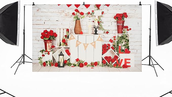 Kate Backdrop Valentine Photo Backdrop Fabric Heart Backdrop Valentine Birthday Party Decorations, 10x10ft